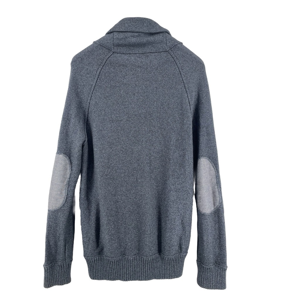 Cardigan Sweater Men's Large Blue Grandpa Shawl Collar Cobain Elbow Patch Preppy